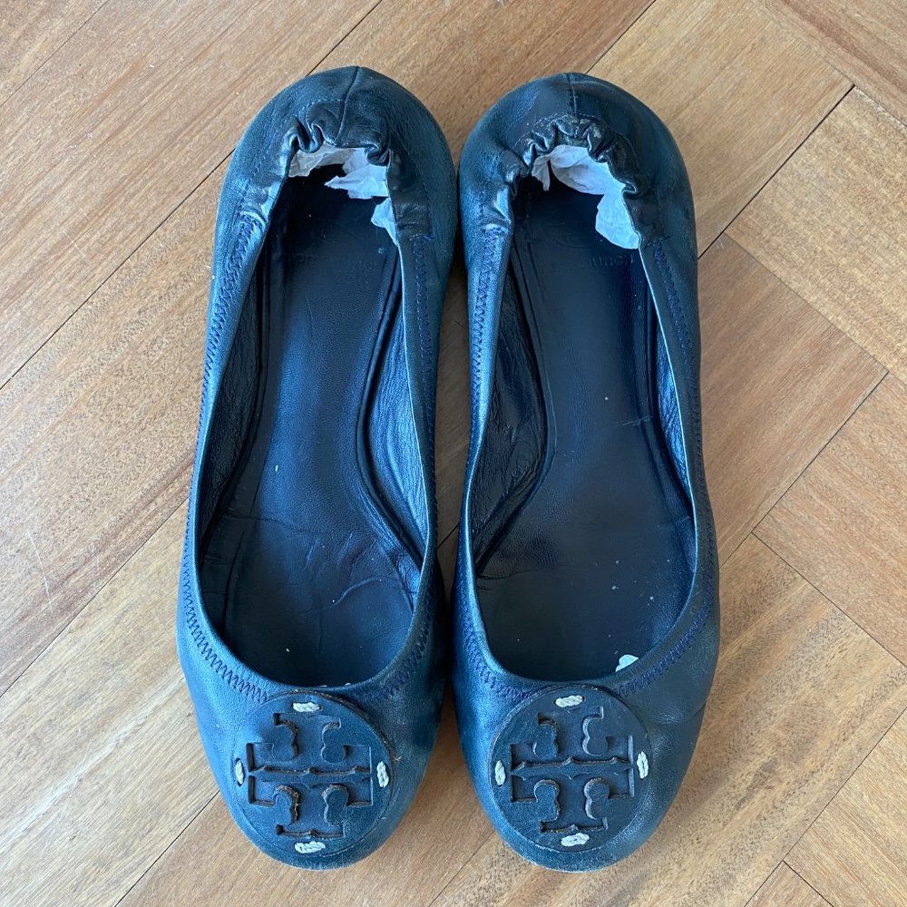 Tory Burch Navy Blue Leather Ballet Flats sz 8
